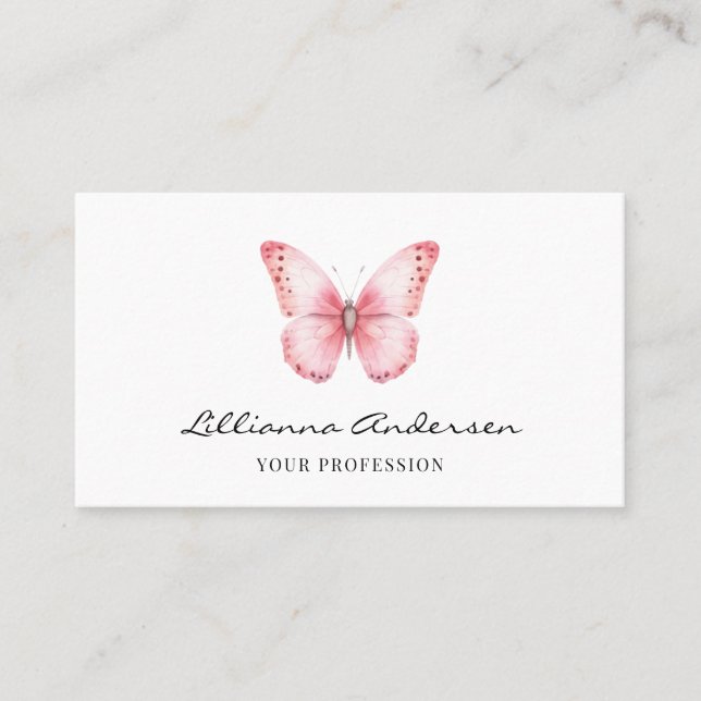 Elegant Pink Butterfly Script Business Card (Front)