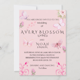 Elegant Pink Butterfly Wedding Invitation Edit