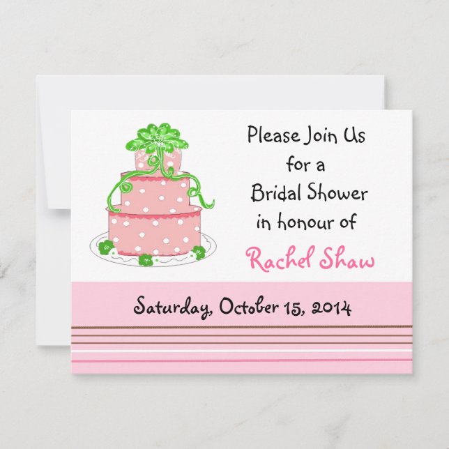 Elegant Pink Cake Bridal Shower Invitation (Front)