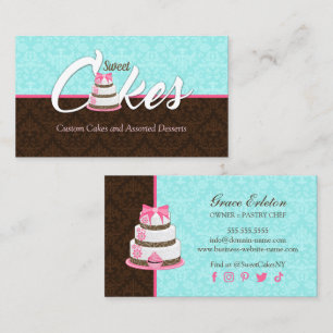 Elegant Pink Cake Dessert Bakery Business Card