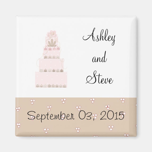 Elegant Pink Cake Save the Date Magnet (Front)