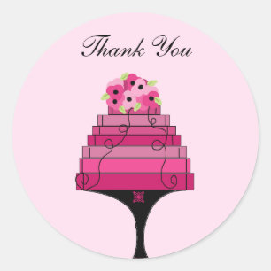 Elegant Pink Cake Thank You Classic Round Sticker