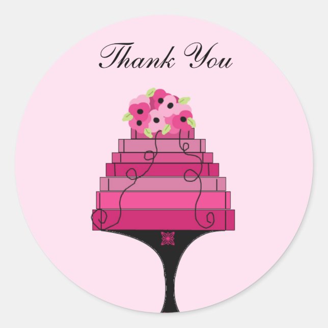 Elegant Pink Cake Thank You Classic Round Sticker (Front)