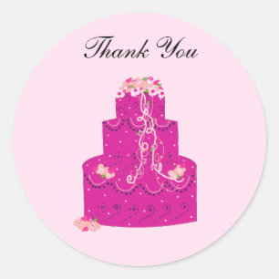 Elegant Pink Cake Thank You Classic Round Sticker