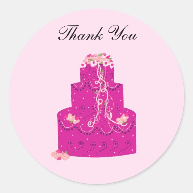 Elegant Pink Cake Thank You Classic Round Sticker (Front)