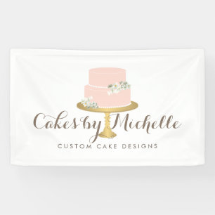 Elegant Pink Cake with Florals Cake Decorating Banner