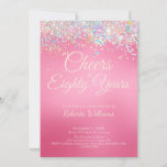 Elegant Pink Calligraphy 80th Birthday Invitation<br><div class="desc">Beautiful and elegant in pink seventy and sassy invitation,  with faux holographic glitter,  is perfect for that special birthday celebration.  Personalise with all the important invitation information.</div>