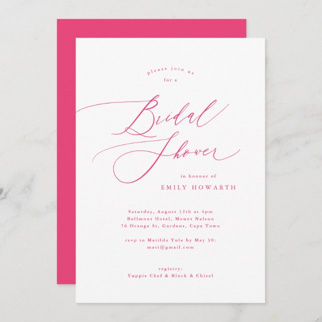 Elegant Pink Calligraphy Bridal Shower Invitation (Front/Back)