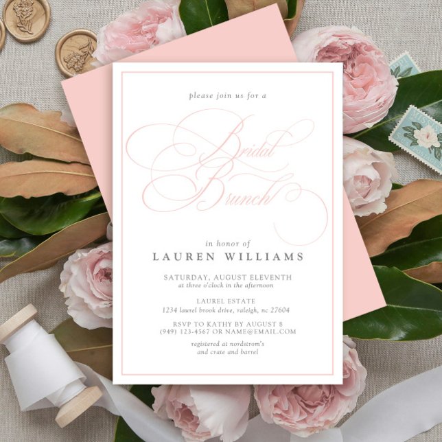 Elegant Pink Calligraphy Formal Bridal Brunch Invitation (Creator Uploaded)