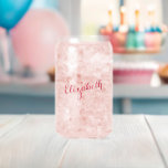 Elegant Pink Calligraphy Script Monogrammed Chic Can Glass<br><div class="desc">Create your own custom, personalised, elegant girly pink calligraphy typography script font monogrammed, modern cool chic stylish fun classy, durable clear glass, lead-free glassware, 16 oz unique classic beverage can design beer pint can glass. Simply type in your name / family name, to customise. Makes a great gift for wedding,...</div>