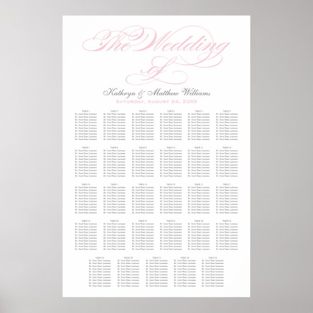 Elegant Pink Calligraphy Wedding Seating Chart (Front)