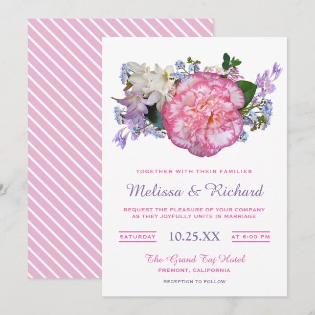 Elegant Pink Camellia Flower Wedding Invitation (Front/Back)