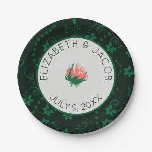Elegant Pink Camellia Wedding Paper Plate