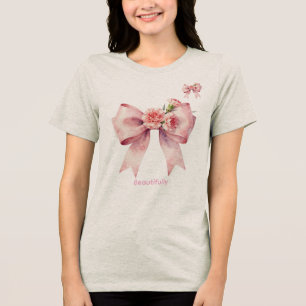 Elegant Pink Carnation Ribbon Tri-Blend Shirt