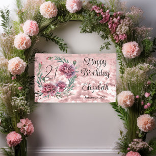Elegant Pink Carnations 21st Birthday Party Banner