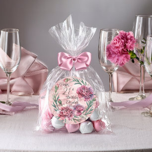 Elegant Pink Carnations 21st Birthday Party Classic Round Sticker