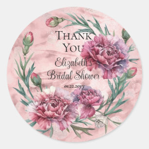 Elegant Pink Carnations Bridal Shower Classic Round Sticker