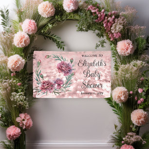 Elegant Pink Carnations Girl Baby Shower Banner