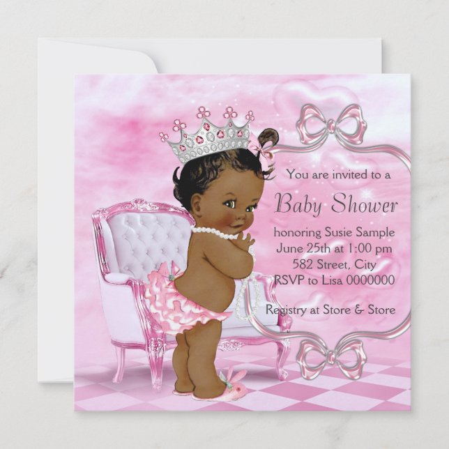 Elegant Pink Chair African American Baby Shower Invitation (Front)