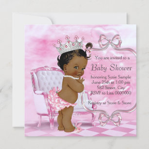 Elegant Pink Chair African American Baby Shower Invitation