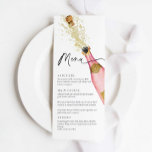 Elegant Pink Champagne Theme Menu Card<br><div class="desc">Pink Champagne Theme Menu Card. Perfect for a Bridal Shower or 21st Birthday Bash. Matching items in our Let's Toast Pink Champagne Collection</div>