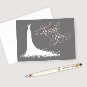Elegant Pink Charcoal Wedding Gown Bridal Shower Thank You Card