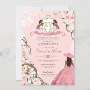 Elegant Pink Charro Quinceanera Floral Invitation