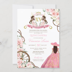 Elegant Pink Charro Quinceanera Floral  Invitation