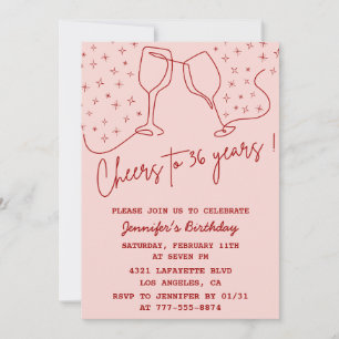 Elegant Pink Cheers Champagne 36th birthday Invitation