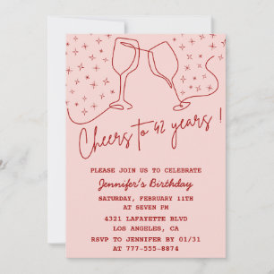 Elegant Pink Cheers Champagne 42nd birthday Invitation