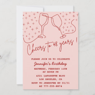 Elegant Pink Cheers Champagne 48th birthday Invitation