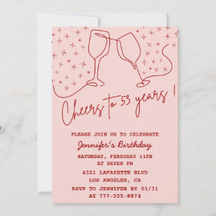 Elegant Pink Cheers Champagne 53rd birthday Invitation