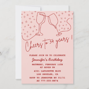 Elegant Pink Cheers Champagne 54th birthday Invitation