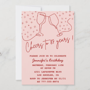 Elegant Pink Cheers Champagne 87th birthday Invitation