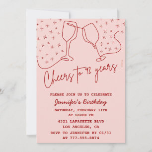 Elegant Pink Cheers Champagne 92nd birthday Invitation
