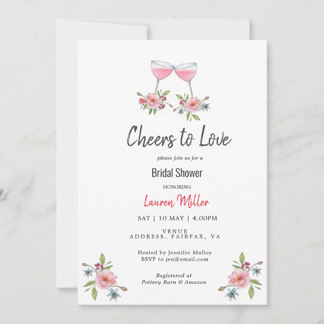 Elegant Pink Cheers to love Bridal shower Announcement (Front)
