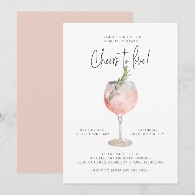 Elegant Pink Cheers to Love Bridal Shower Invitation (Front/Back)