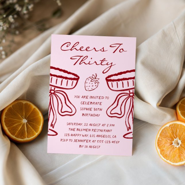 Elegant Pink “Cheers to Thirty” Vintage Birthday   Invitation (Creator Uploaded)