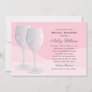 Elegant Pink Cheers Wine Glasses Bridal Shower Invitation
