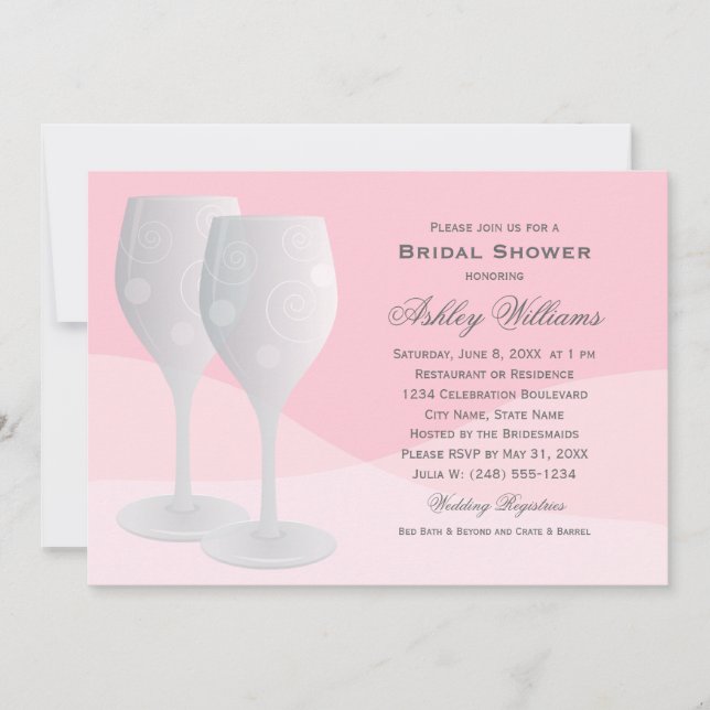 Elegant Pink Cheers Wine Glasses Bridal Shower Invitation (Front)