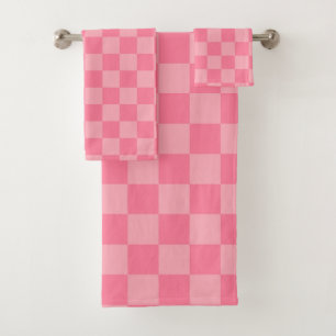 Elegant Pink Chequerboard Bath Towel Set