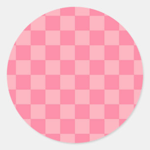 Elegant Pink Chequerboard Classic Round Sticker
