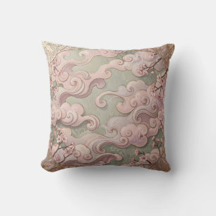 Elegant Pink Cherry Blossom Art Nouveau Swirls Cushion