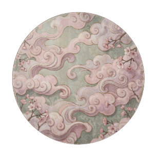 Elegant Pink Cherry Blossom Art Nouveau Swirls Cutting Board