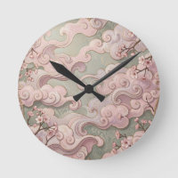 Elegant Pink Cherry Blossom Art Nouveau Swirls