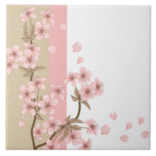 Elegant Pink Cherry Blossom Branch Tile
