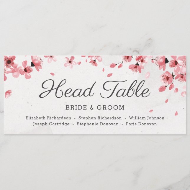 Elegant pink cherry blossom find your seat card (Front)