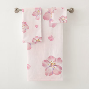 Elegant Pink Cherry Blossom Floral Bath Towel Set