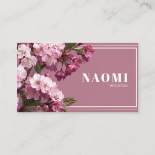 Elegant Pink Cherry Blossom Floral Gold Frame Business Card