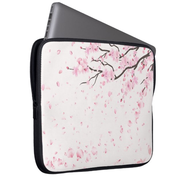 Elegant Pink Cherry Blossom Floral Laptop Sleeve (Front Right)